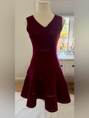 Alaïa Knit Fit & Flare Dress Perforated Detail Burgundy Size 38 Italy